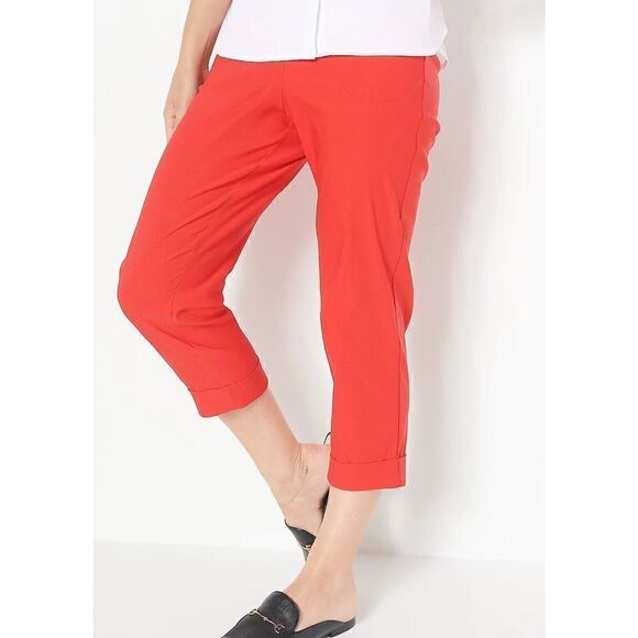 S-258 Joan Rivers Techno Twill Cropped Pants w/ Cuff RED sz 22 - Picture 1 of 1